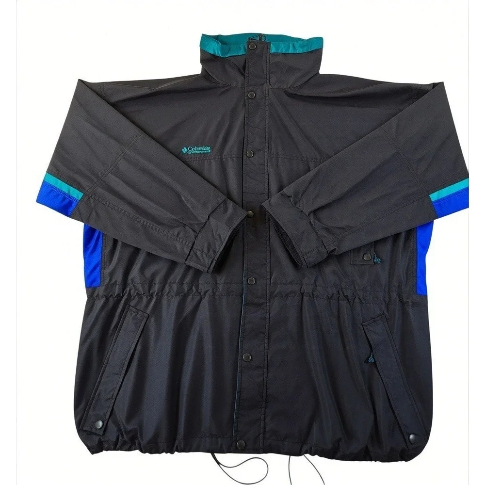 Columbia Sportswear Mens 3XL Windbreaker Jacket Black Blue Teal Vintage